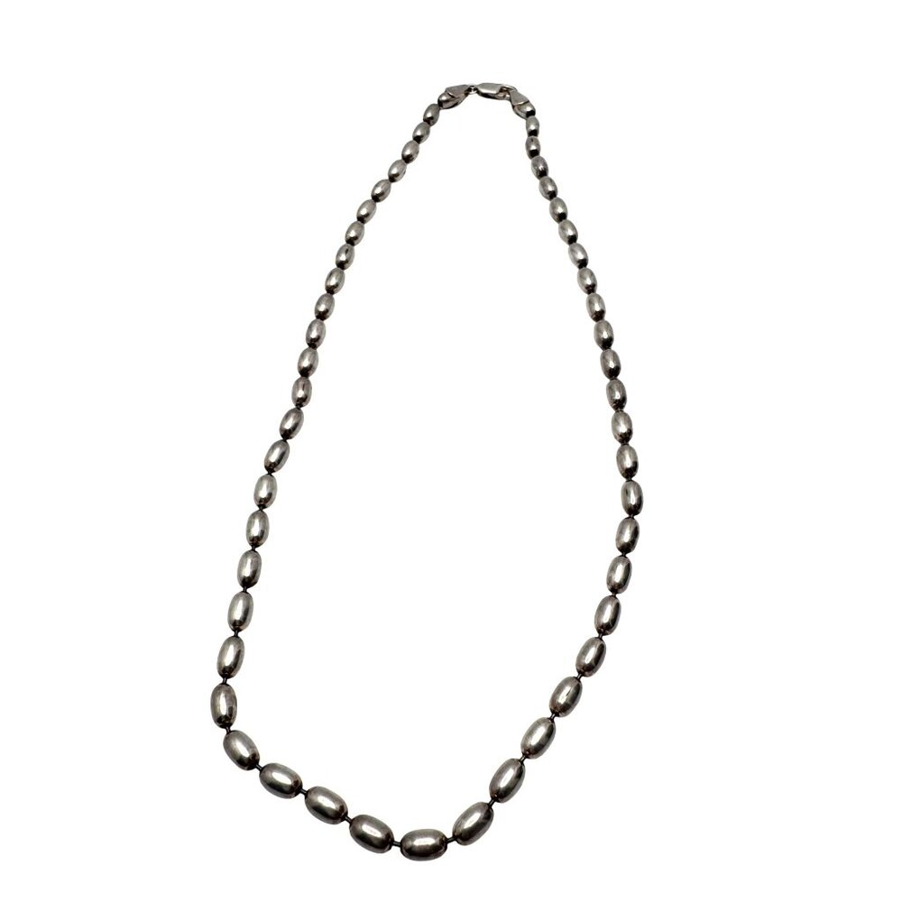 Sterling Silver 925 Oval Bead Chain Necklace 17g Made In Italy 16 inches